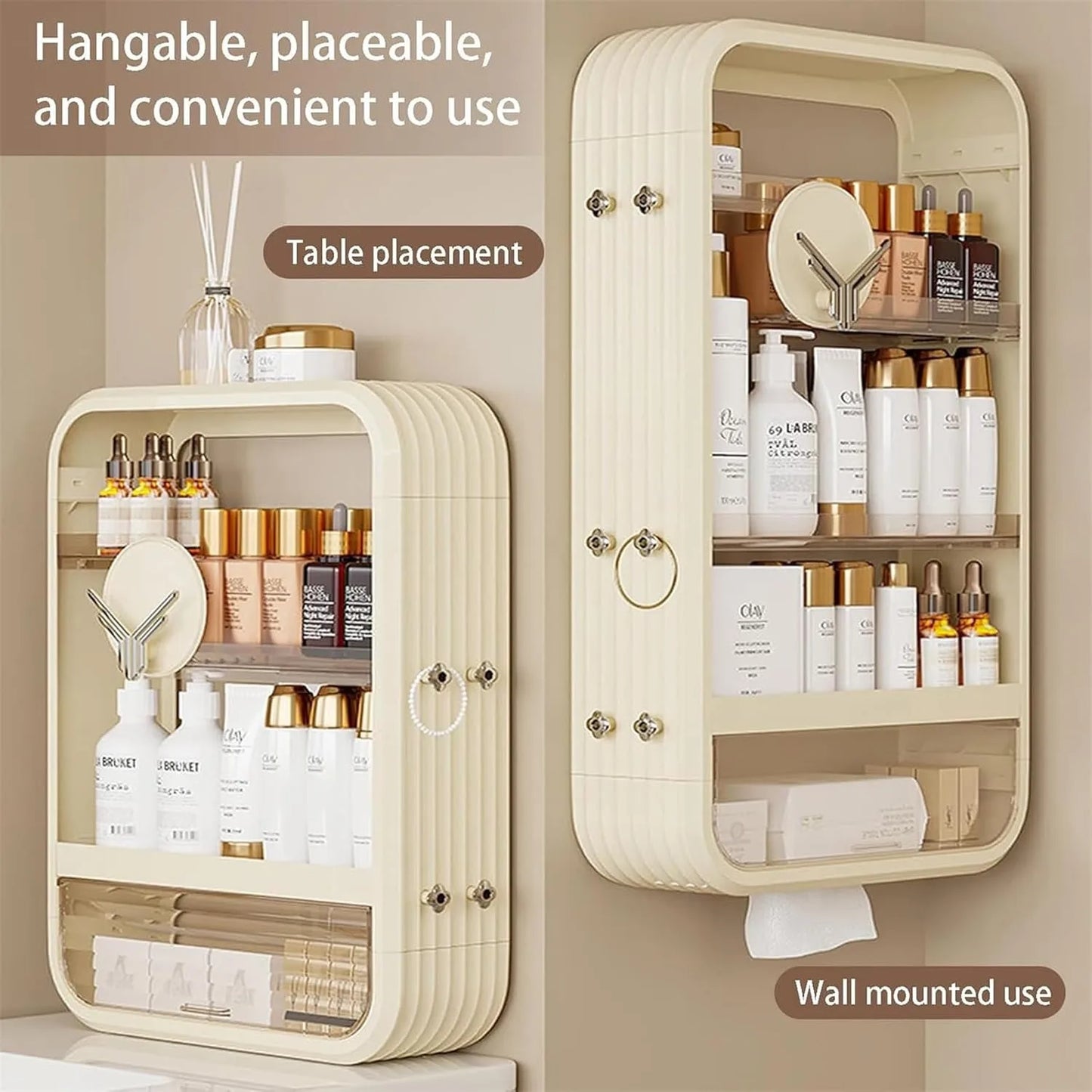 Wall Mount Makeup Organizer With Four Tiers No Drilling