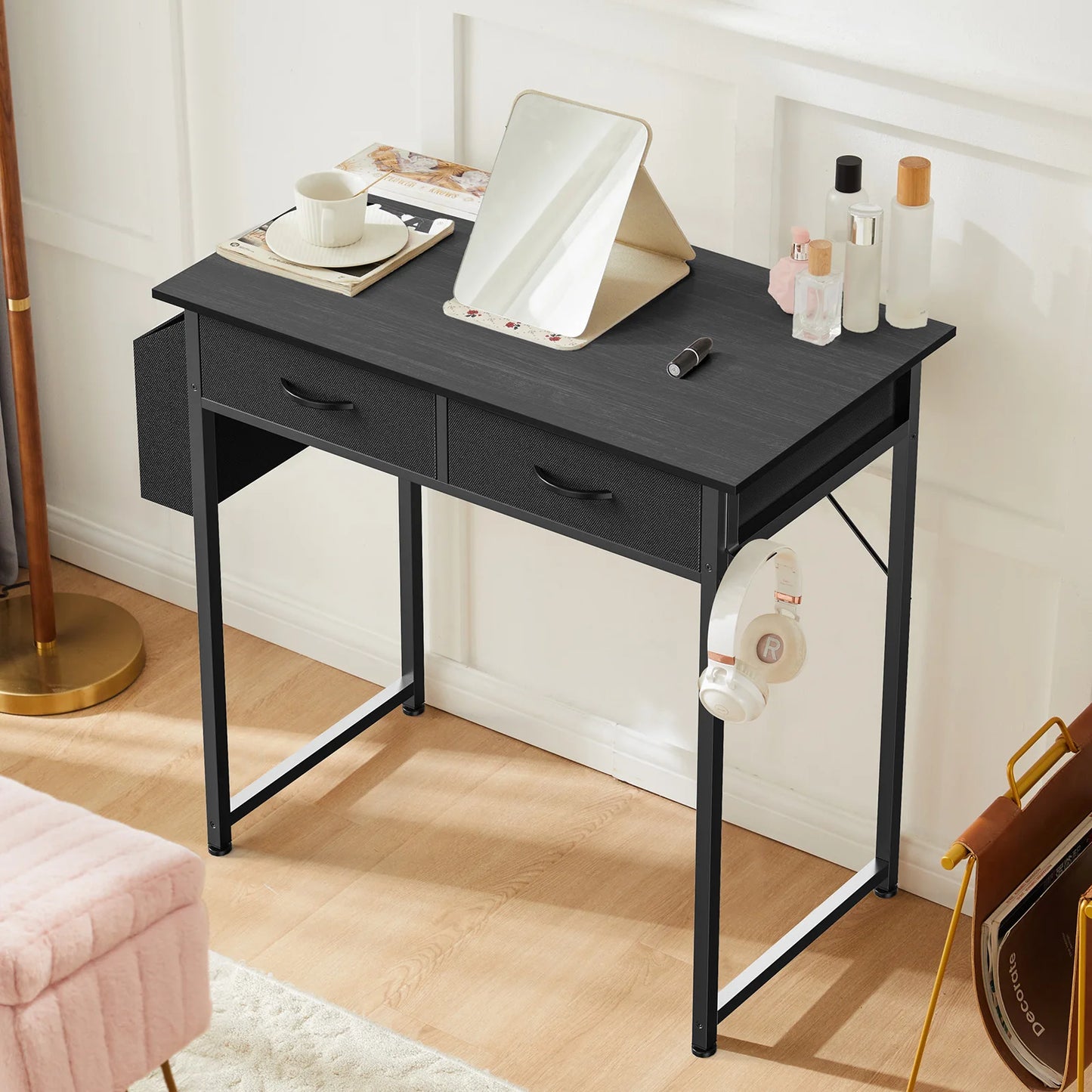 32 Inch Modern Office Desk With Fabric Storage Drawers