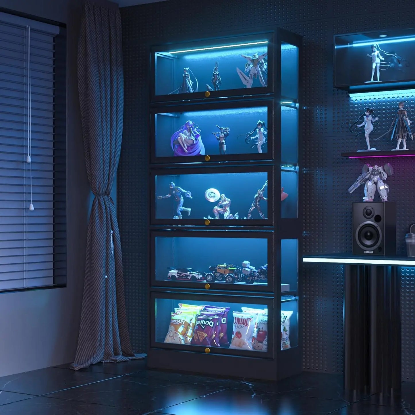 Display Cabinet with Acrylic Glass Doors,5-Tiers Curio Cabinet with LED Lighting for Collectibles, Collectibles Toy, Customized
