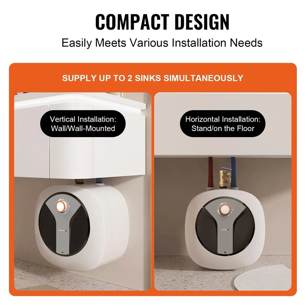 Compact Electric Water Heater 8 Gallon Fast Hot Water Supply