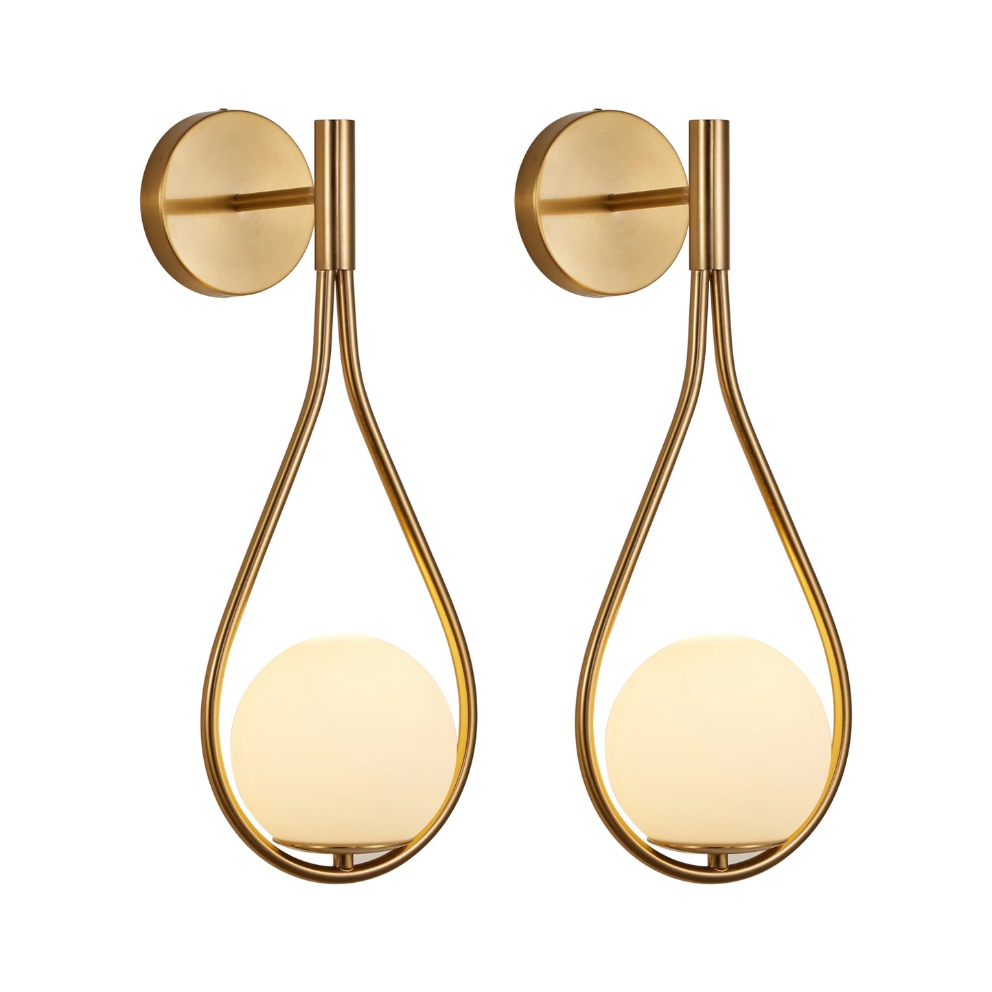 Set of 2 Modern Golden Wall Sconces with Opal Glass Globe, Mid-Century Design, Luxury Wall Lights for Bedroom, Living Room, etc