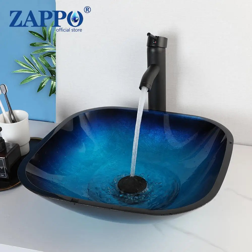 Durable Tempered Glass Vessel Sink With Waterfall Faucet