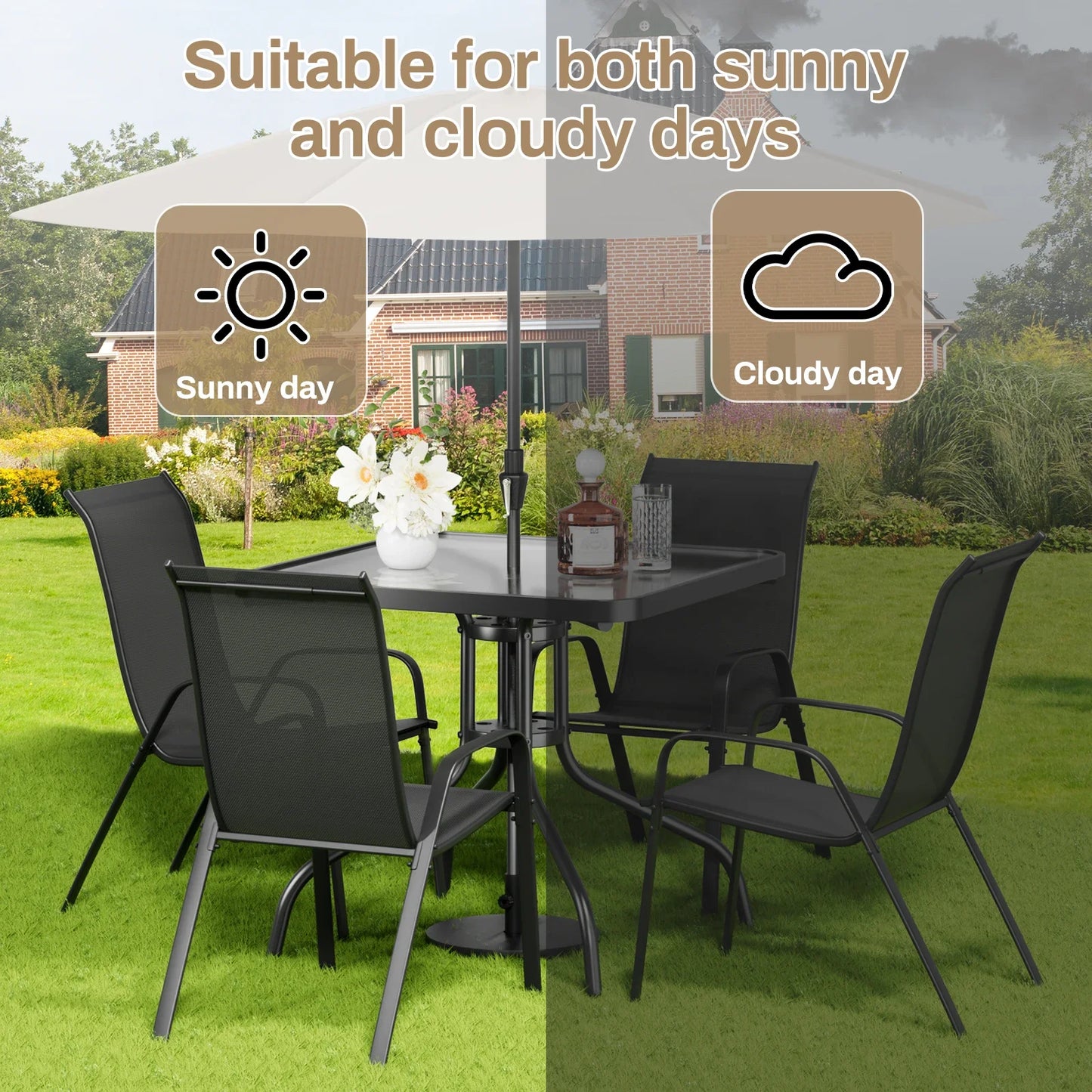 Set Of 6 Patio Chairs Stackable Outdoor Dining All Weather