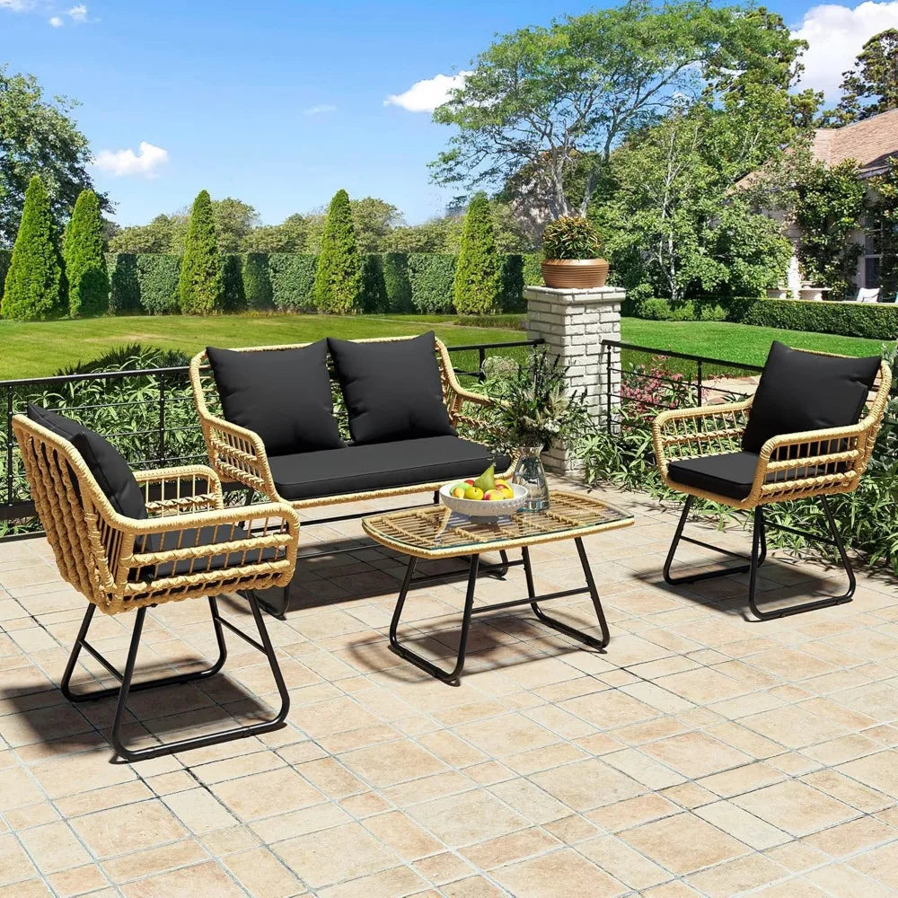 All Weather Wicker Patio Set 4 Piece For Outdoor Living