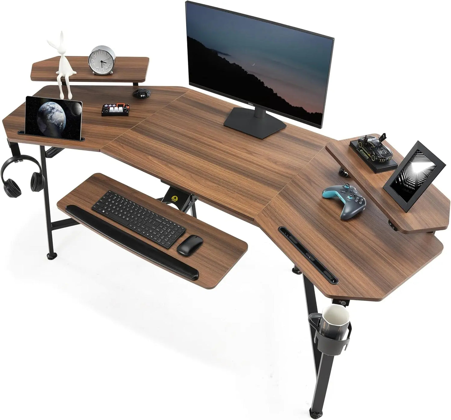 Ergonomic 72 Inch Wing Shaped Gaming Desk With Keyboard Tray