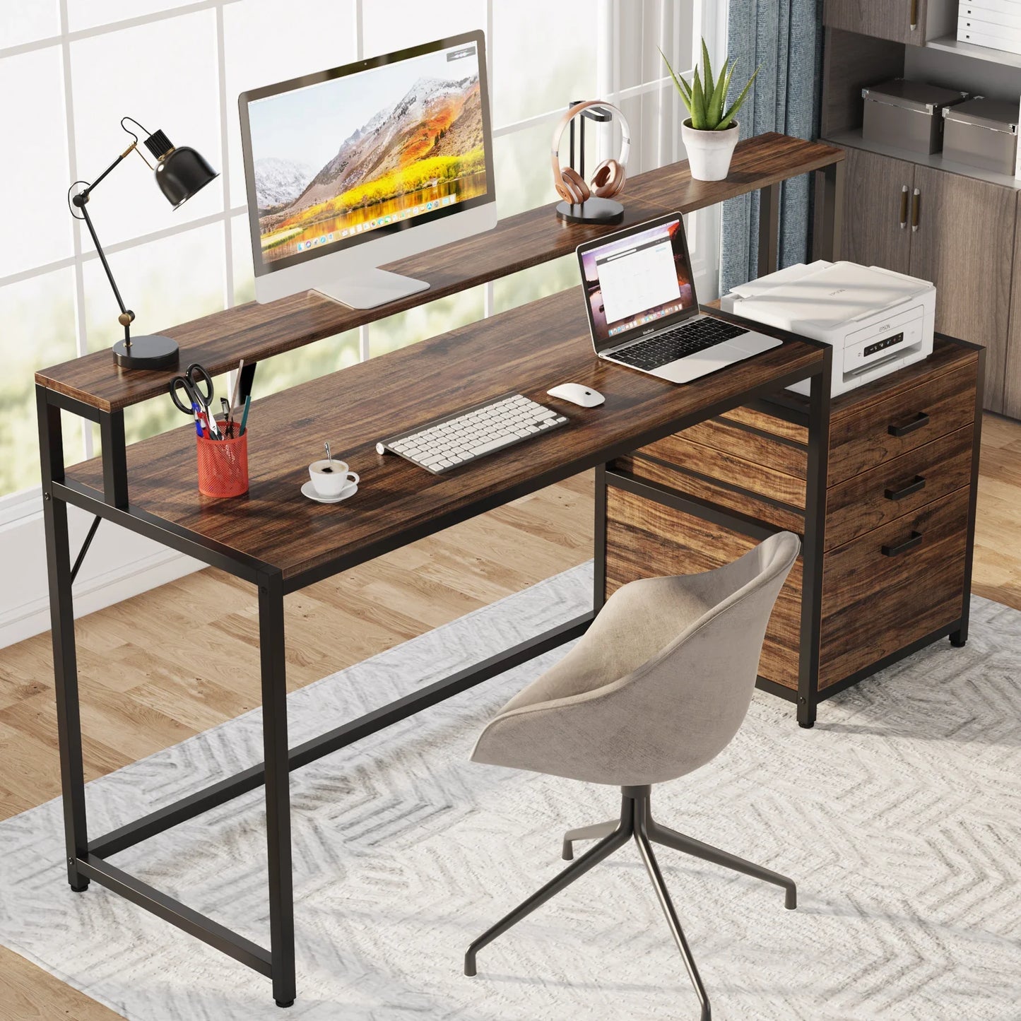 Tribesigns 63 Inch Computer Desk With Ergonomic Monitor Stand