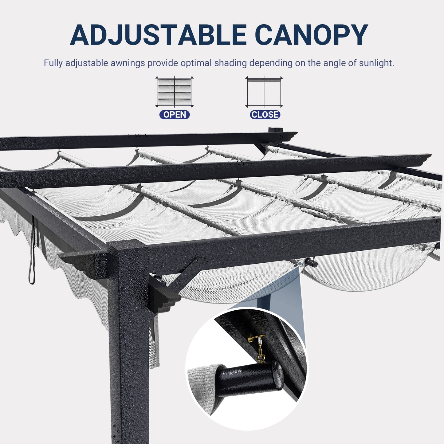 10x12FT Outdoor Aluminum Pergola, with Retractable Canopy and Anchoring Stand, Backyard