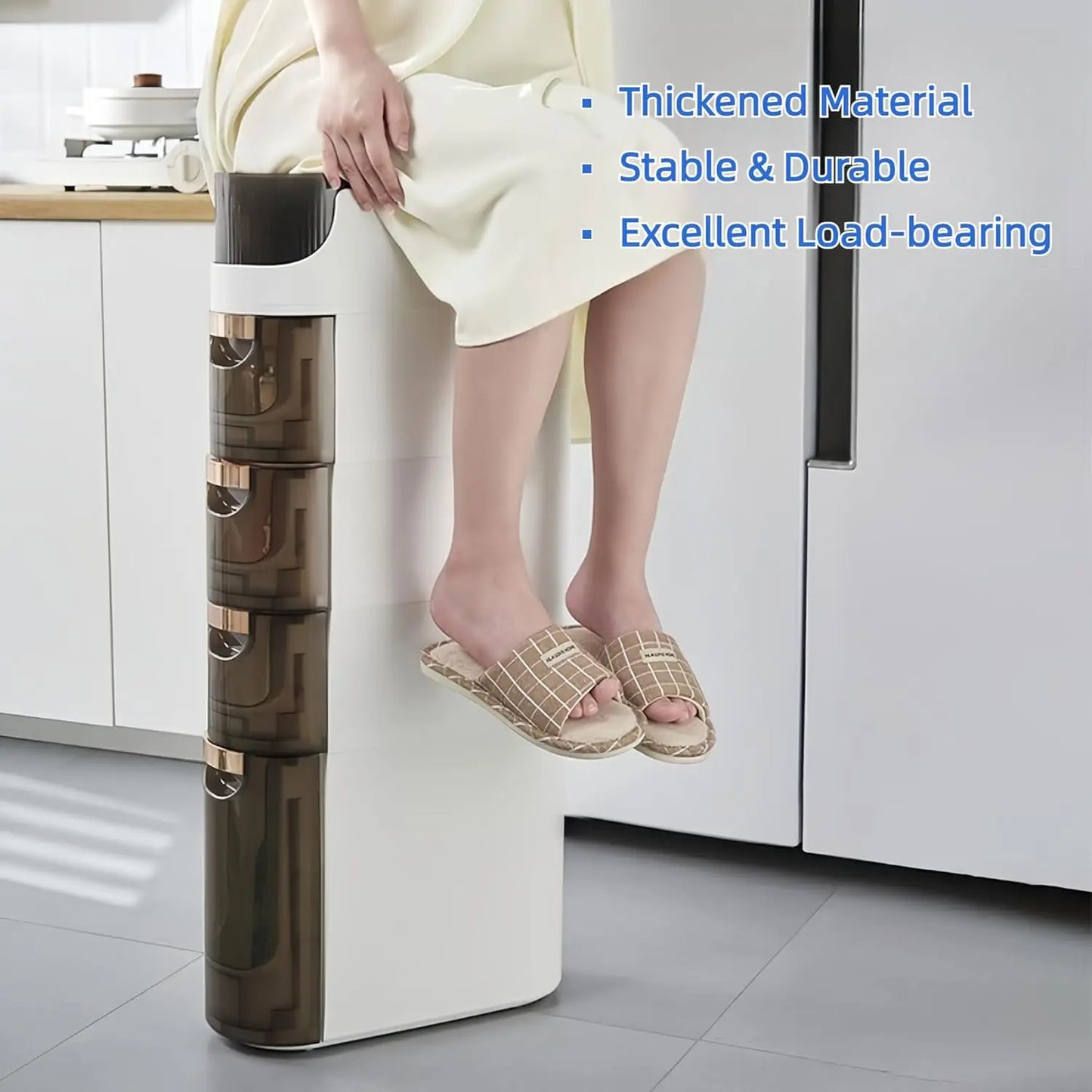 Slim 4-Tier Waterproof Bathroom Storage Cabinet with Drawers