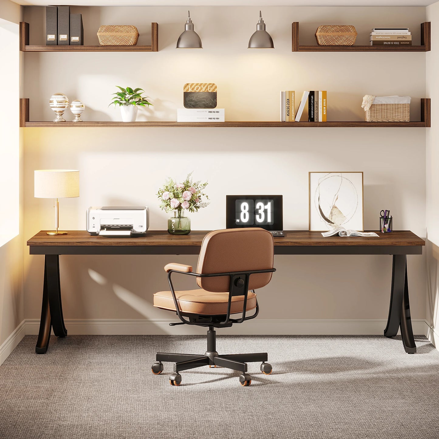 Extra Long Two Person Double Computer Desk for Home Office