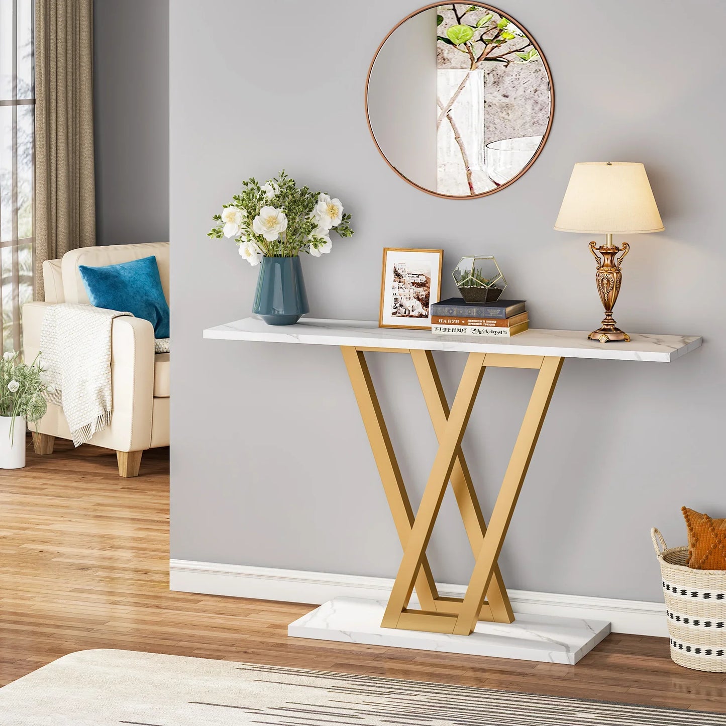 Industrial Console Table 43 Inch Durable For Entryway