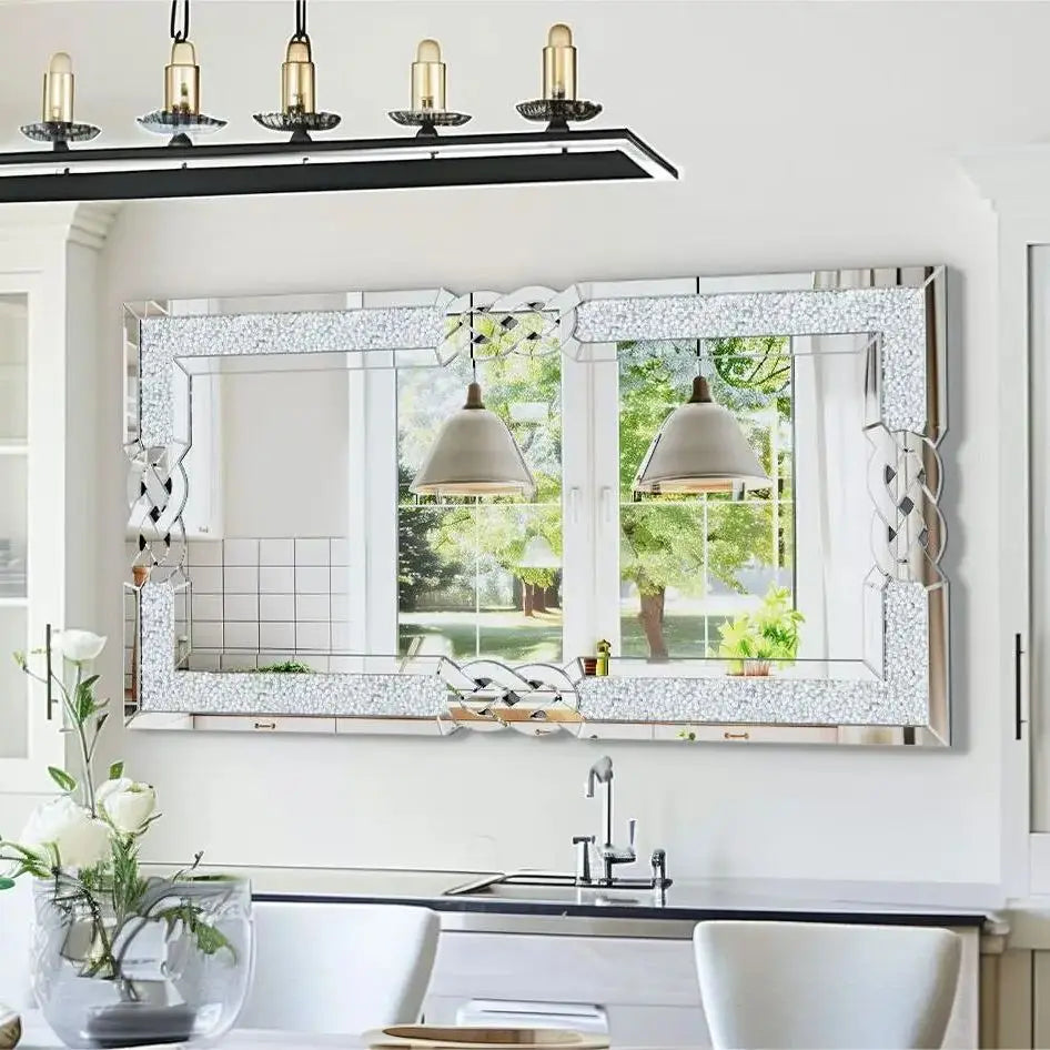Large Crystal Diamond Mirror Wall Decor for Bedroom