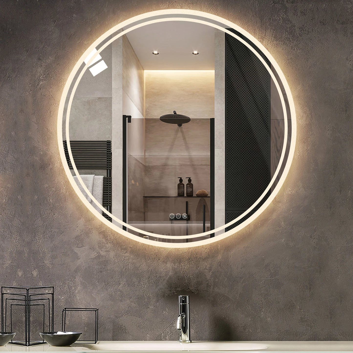 ProfessionalGrade Bathroom Mirror With LED Backlit Illumination IP65 Dimmable Circle
