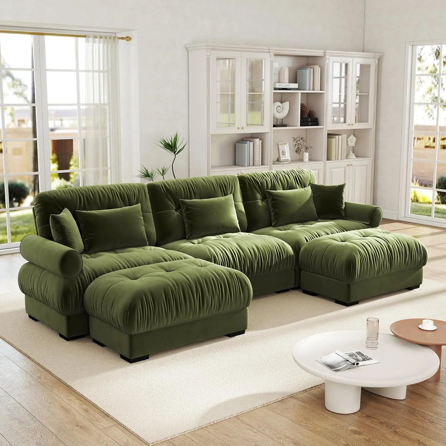 Velvet Modular Sectional Sofa 130" W Oversized U-Shaped Cloud Couch with 2 Ottomans Free Combined 3-Seater Comfort Customized