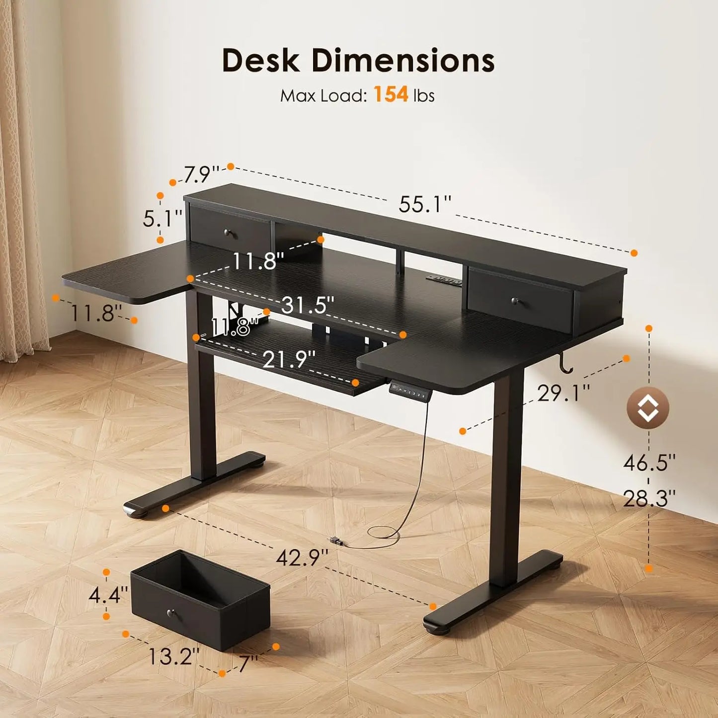U Shaped Electric Standing Desk with Drawers, 55 Inch Height Adjustable Desk with Keyboard Tray ＆ Ergonomic Monitor Stand