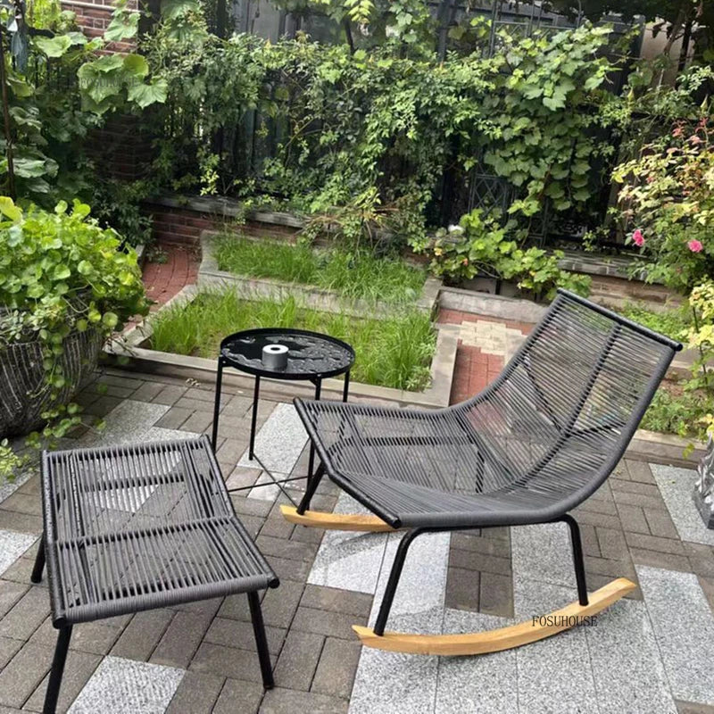 Nordic Outdoor Rattan Garden Furniture Set with Rocking Chairs