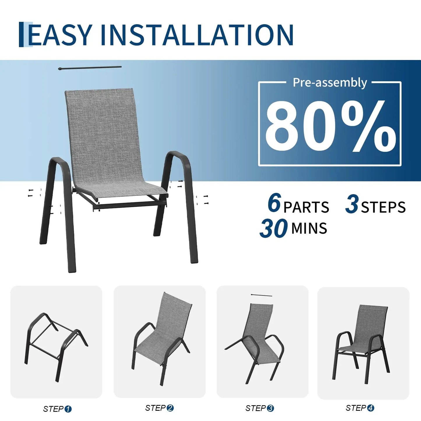 Set Of 4 Stackable Outdoor Patio Chairs, All-Weather Textilene High-Back Dining Chairs, 400lb Heavy-Duty Deck Chairs For Garden