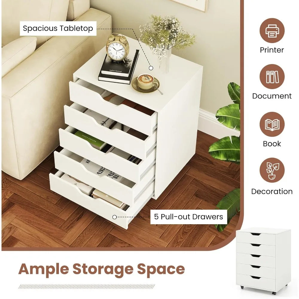 5-Drawer Storage Cabinet, Versatile Drawer of Chest with Lockable Wheels, Mobile Office Lateral File Cabinet,for Home,Customized