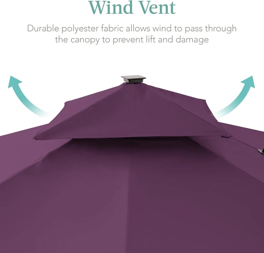 10x10ft Cantilever Patio Umbrella w/Base Included, Solar LED Lights 360 Rotation Large Offset Hanging Outdoor Shade for Deck