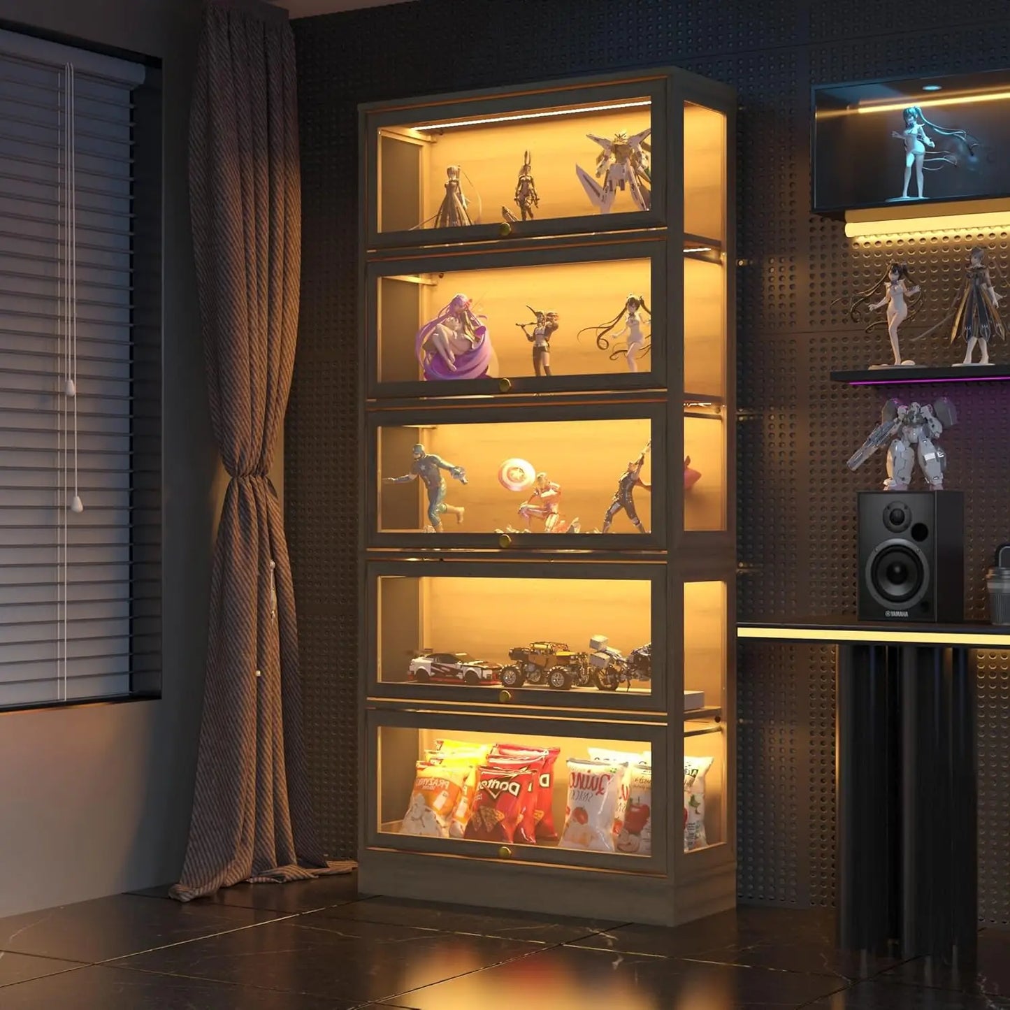 Display Cabinet with Acrylic Glass Doors,5-Tiers Curio Cabinet with LED Lighting for Collectibles, Collectibles Toy, Customized
