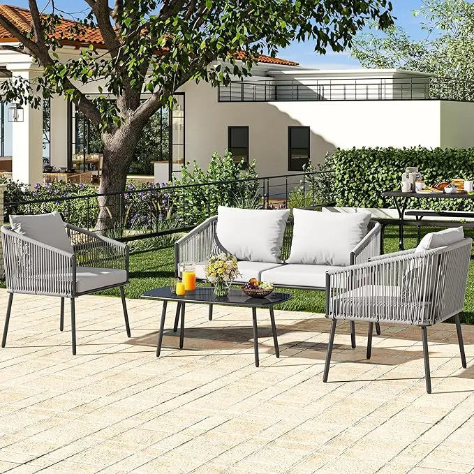 All Weather Wicker Patio Set 4 Piece For Outdoor Living
