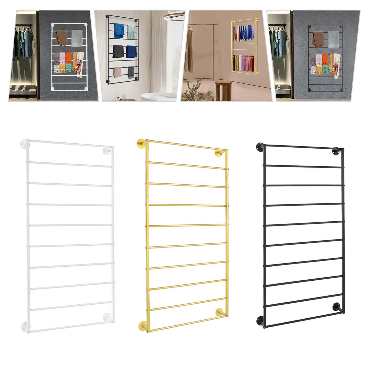 Wall Mounted Scarf Rack 10 Tier With Detachable Crossbar