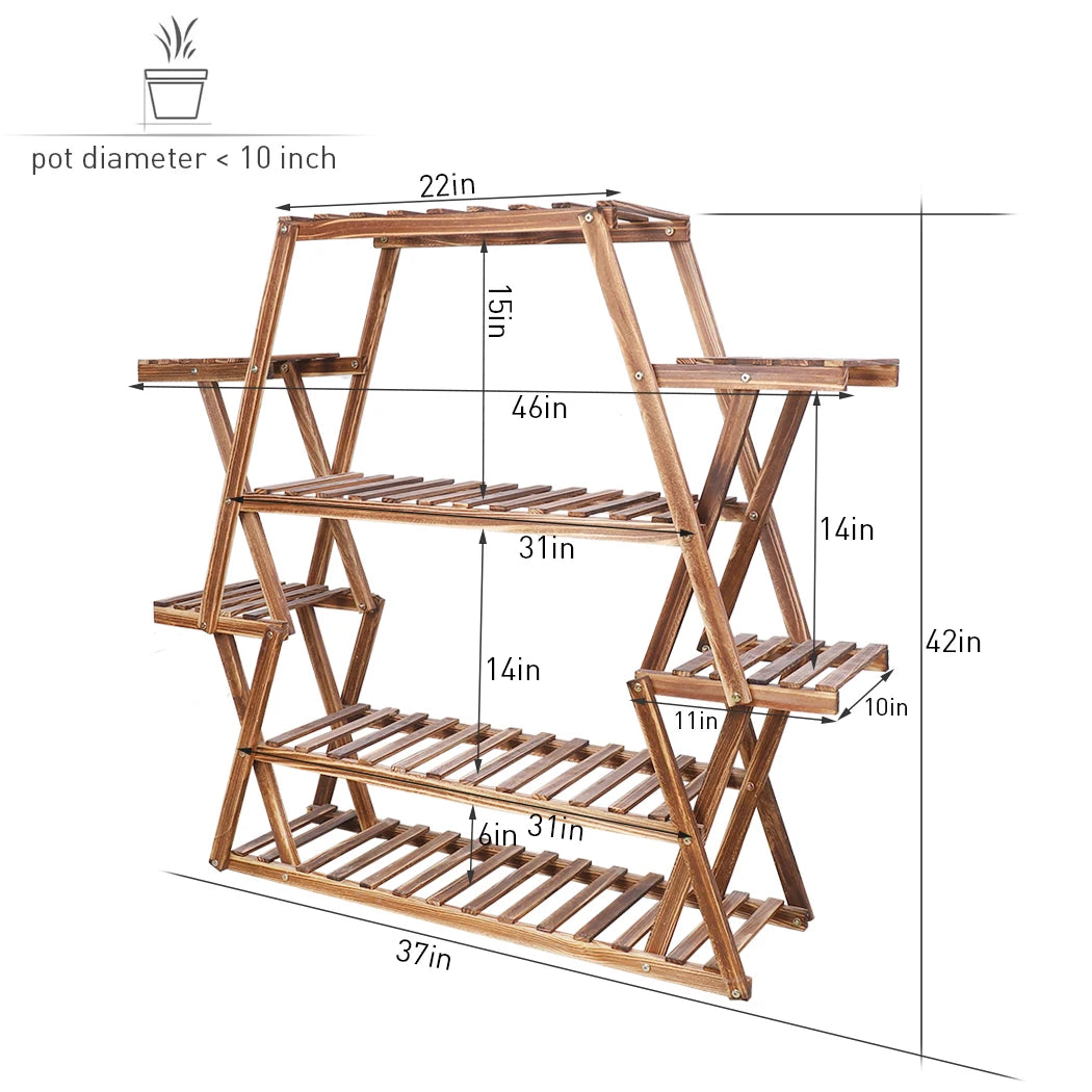 Eight Tier Wood Plant Stand For Indoor And Outdoor Display