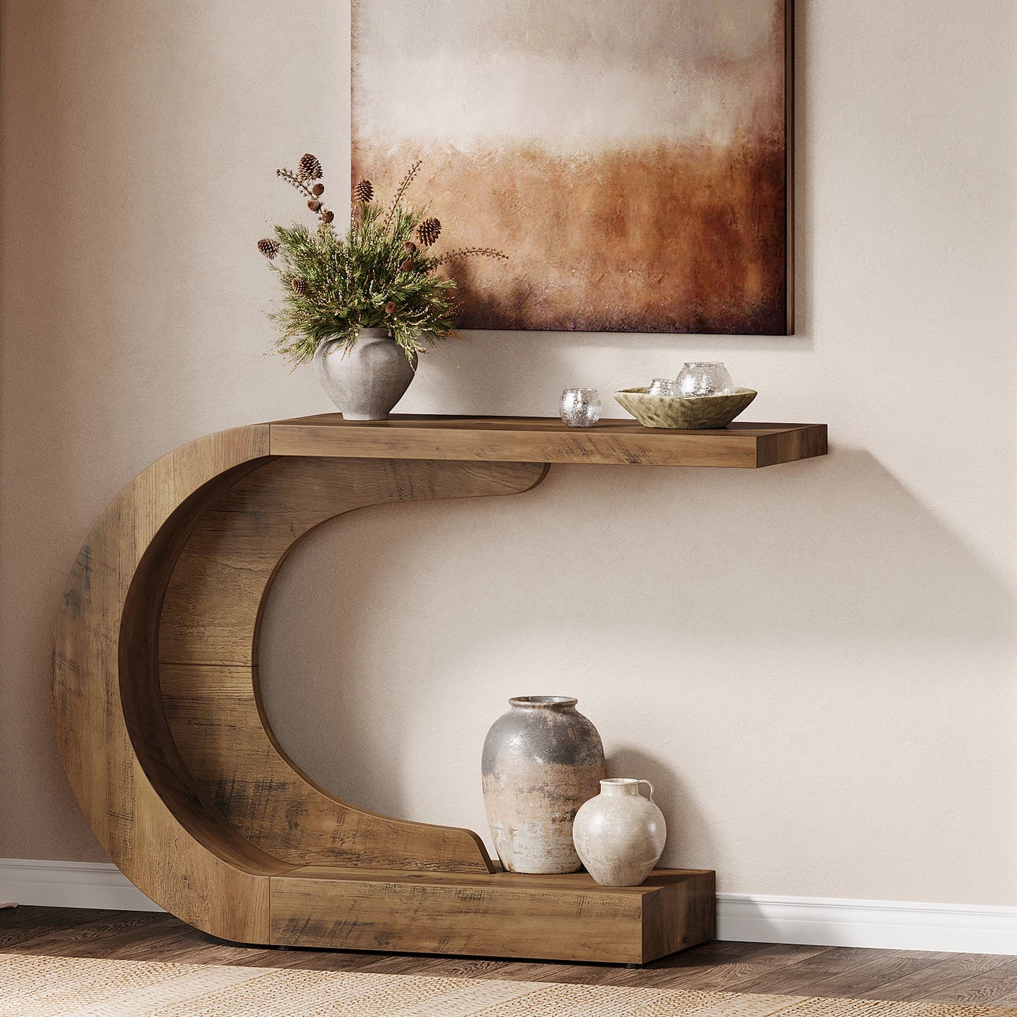 Mid Century Modern Console Table For Entryway With Storage