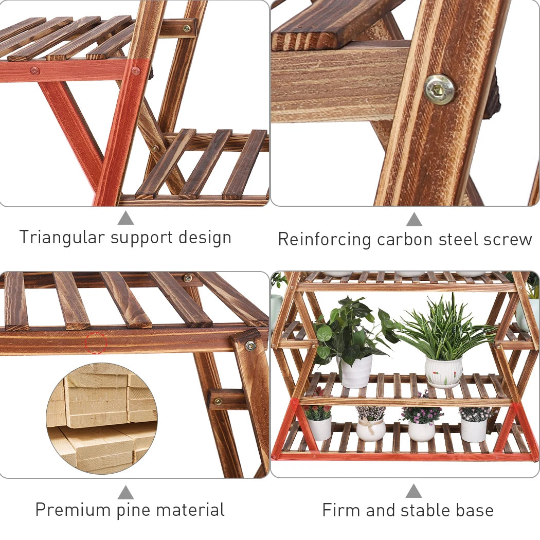 Eight Tier Wood Plant Stand For Indoor And Outdoor Display