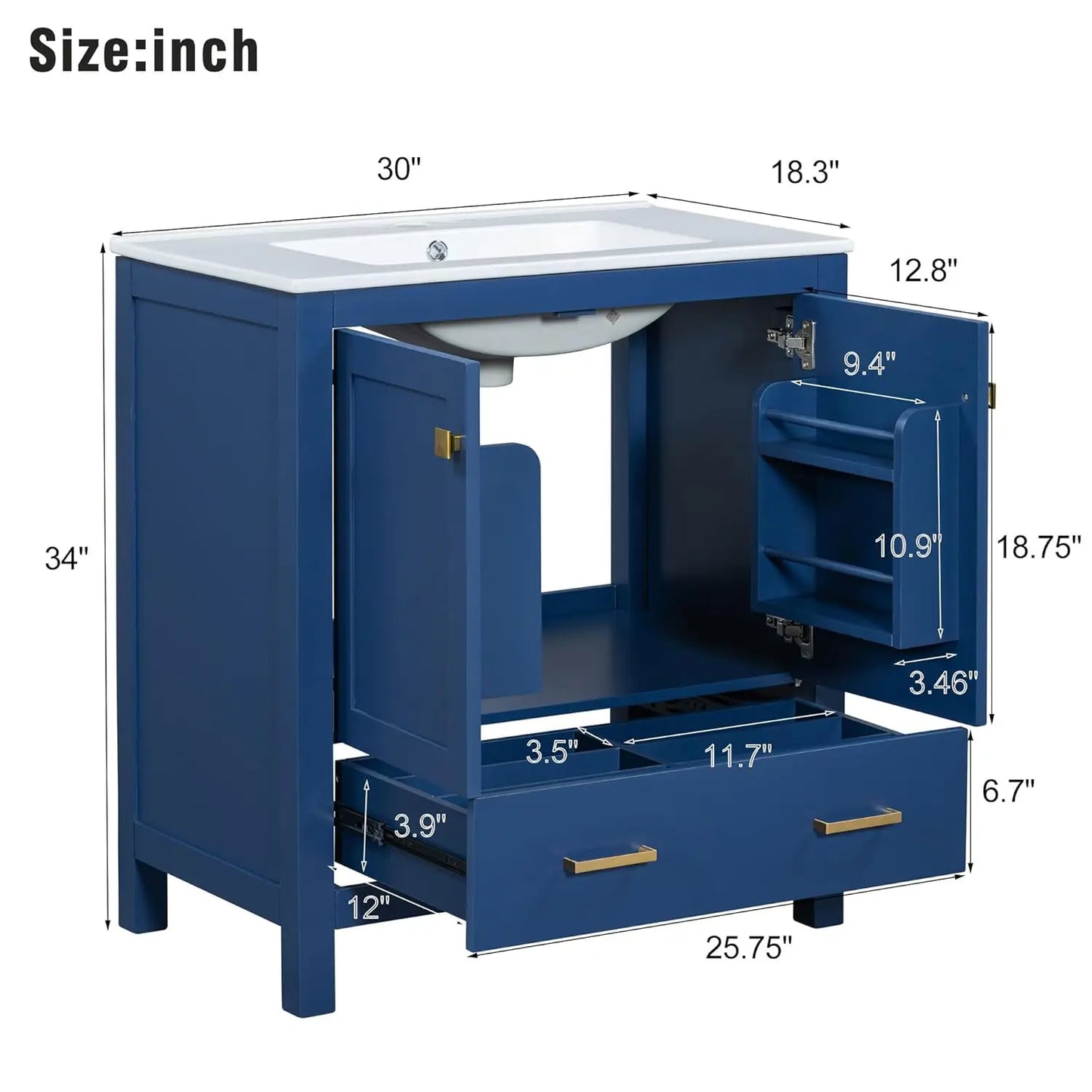30" Bathroom Vanity with Single Sink, Combo Cabinet Undermount Sink, Bathroom Storage Cabinet with 2 Doors , Customized