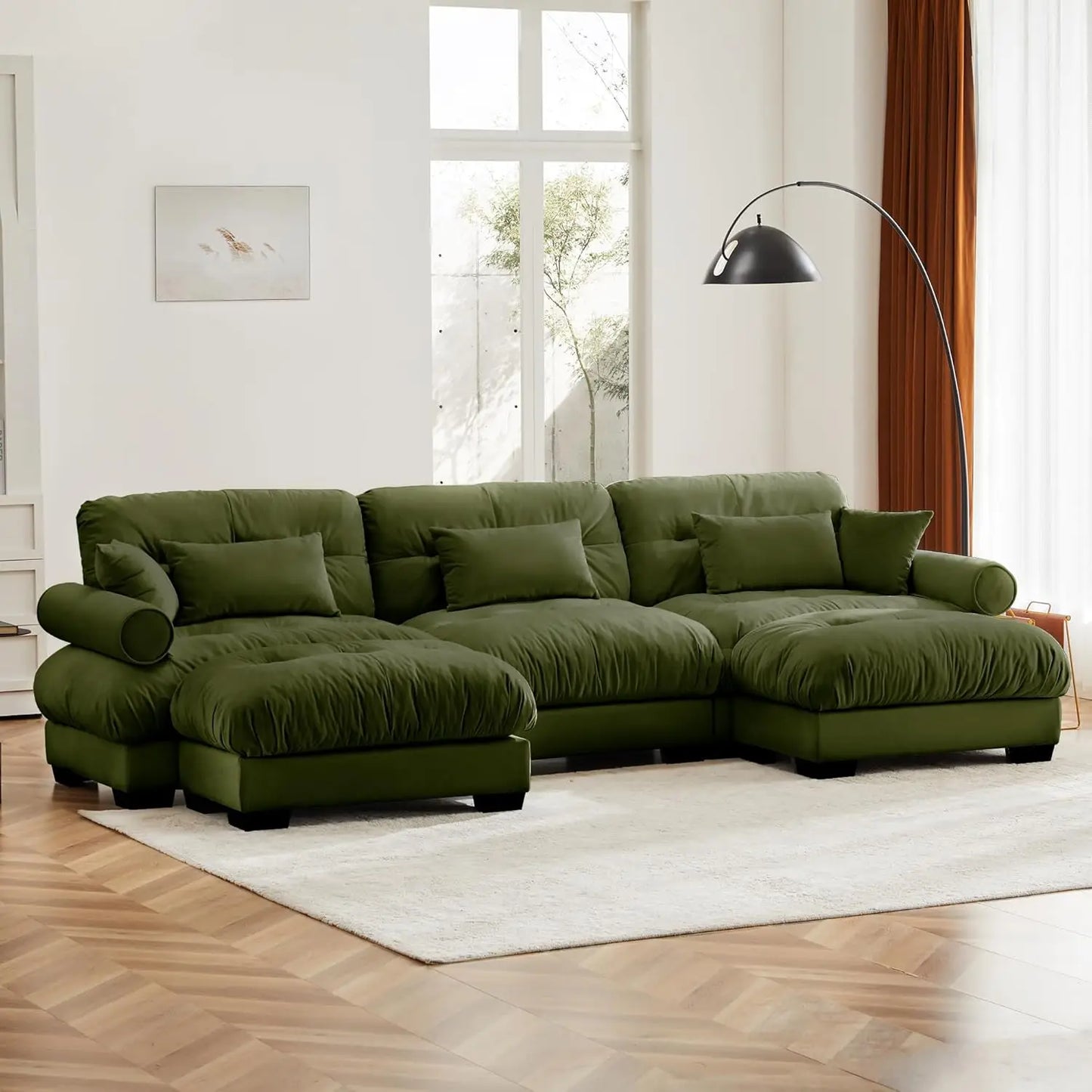 Velvet Modular Sectional Sofa 130" W Oversized U-Shaped Cloud Couch with 2 Ottomans Free Combined 3-Seater Comfort Customized