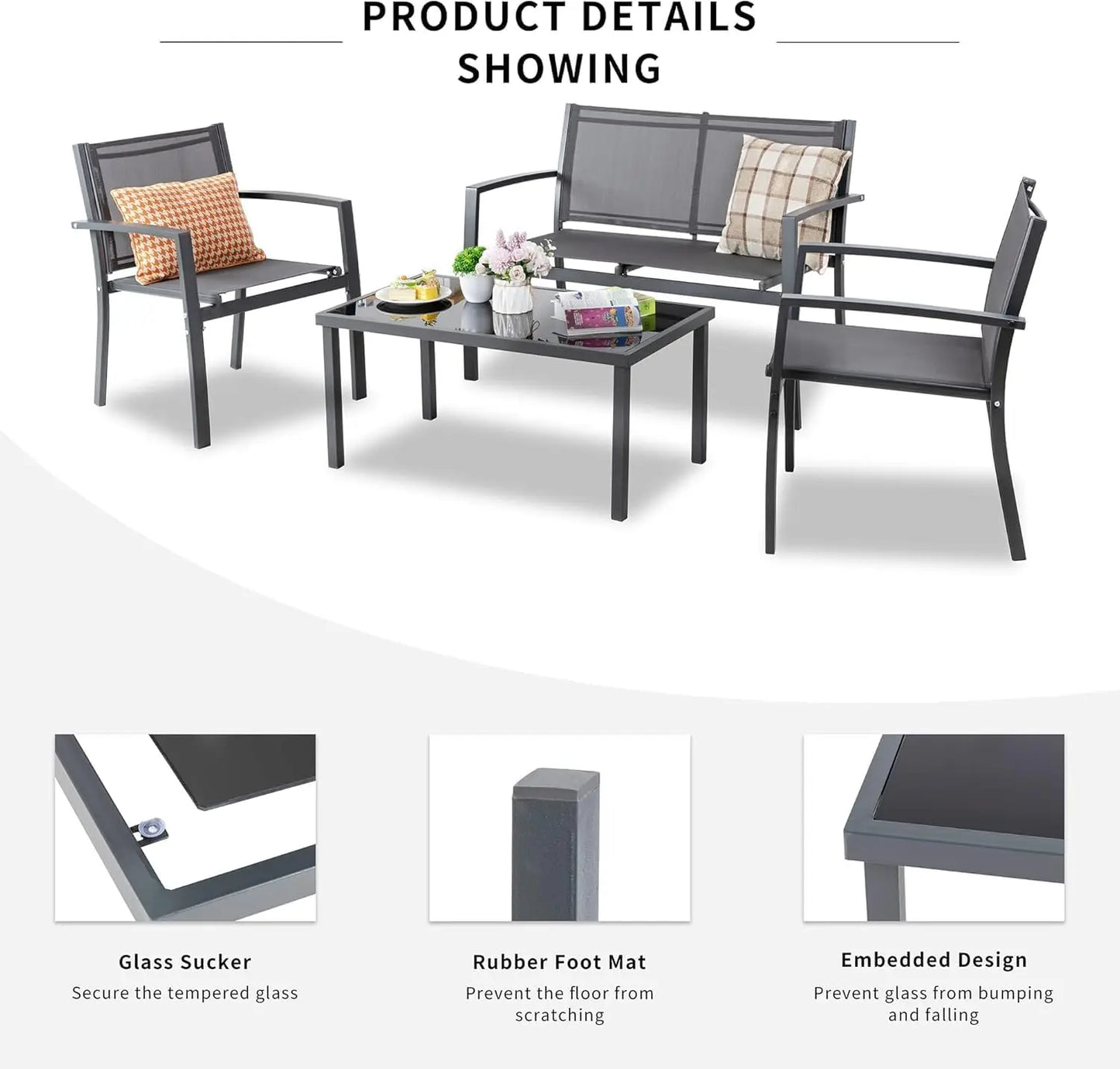 All Weather Outdoor Patio Set With Glass Table And Chairs