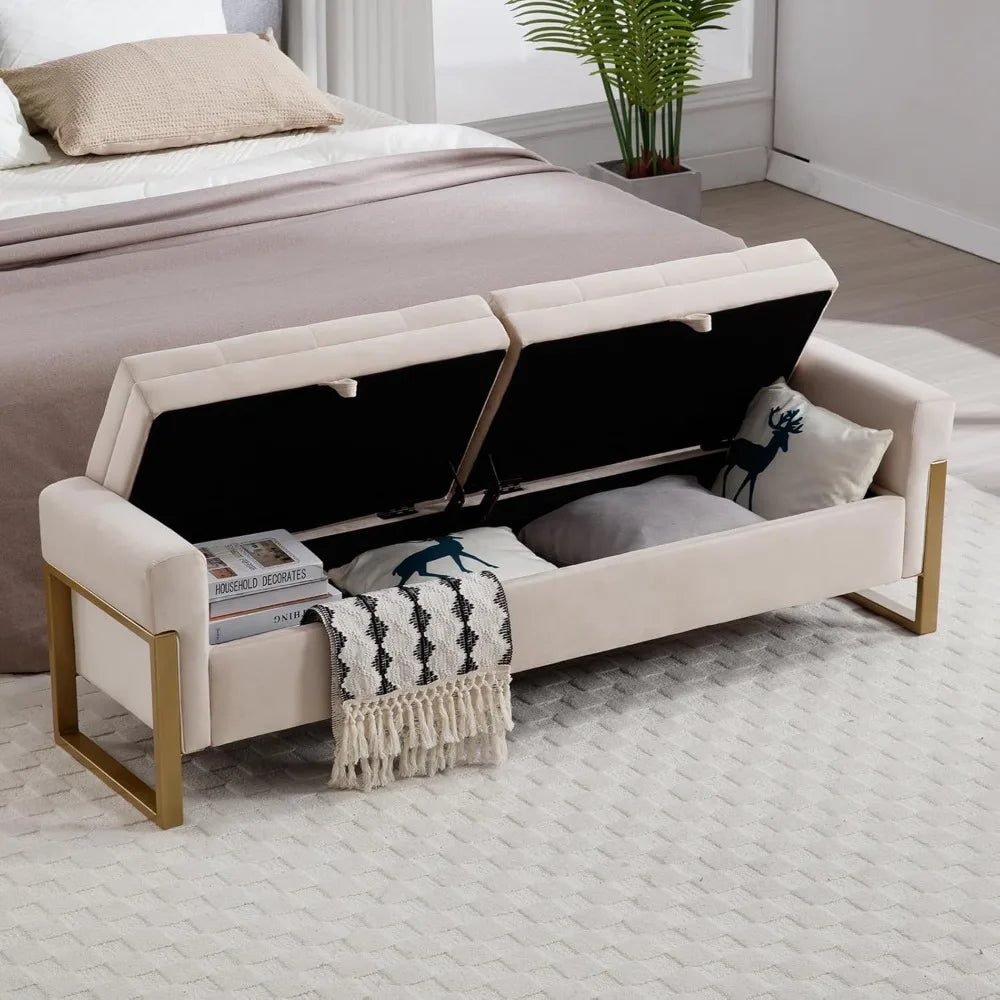 Supercalifragilisticexpialidocious Velvet Storage Bench With Goldtone Legs For Bedroom