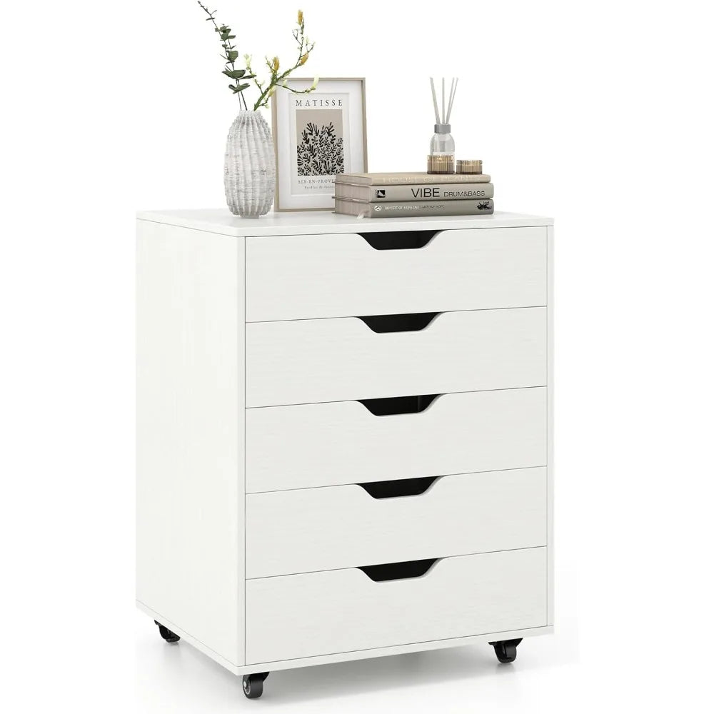 5-Drawer Storage Cabinet, Versatile Drawer of Chest with Lockable Wheels, Mobile Office Lateral File Cabinet,for Home,Customized