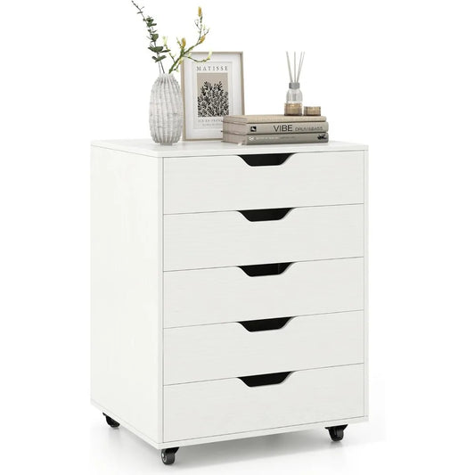 5-Drawer Storage Cabinet, Versatile Drawer of Chest with Lockable Wheels, Mobile Office Lateral File Cabinet,for Home,Customized
