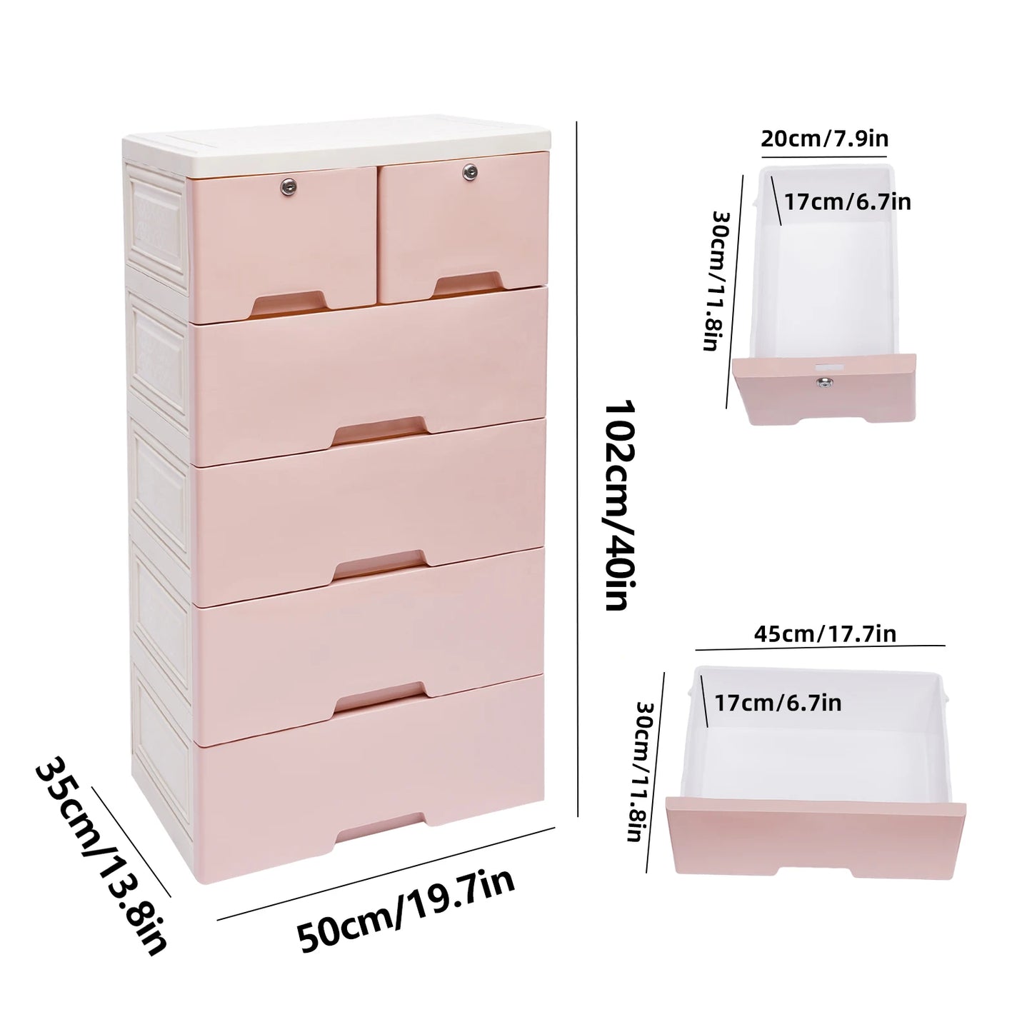 Pink Versatile Storage Cabinet with 6 Drawers and Lock Wheels Large Capacity Convenient Storage Organizer For Bedroom Nursery