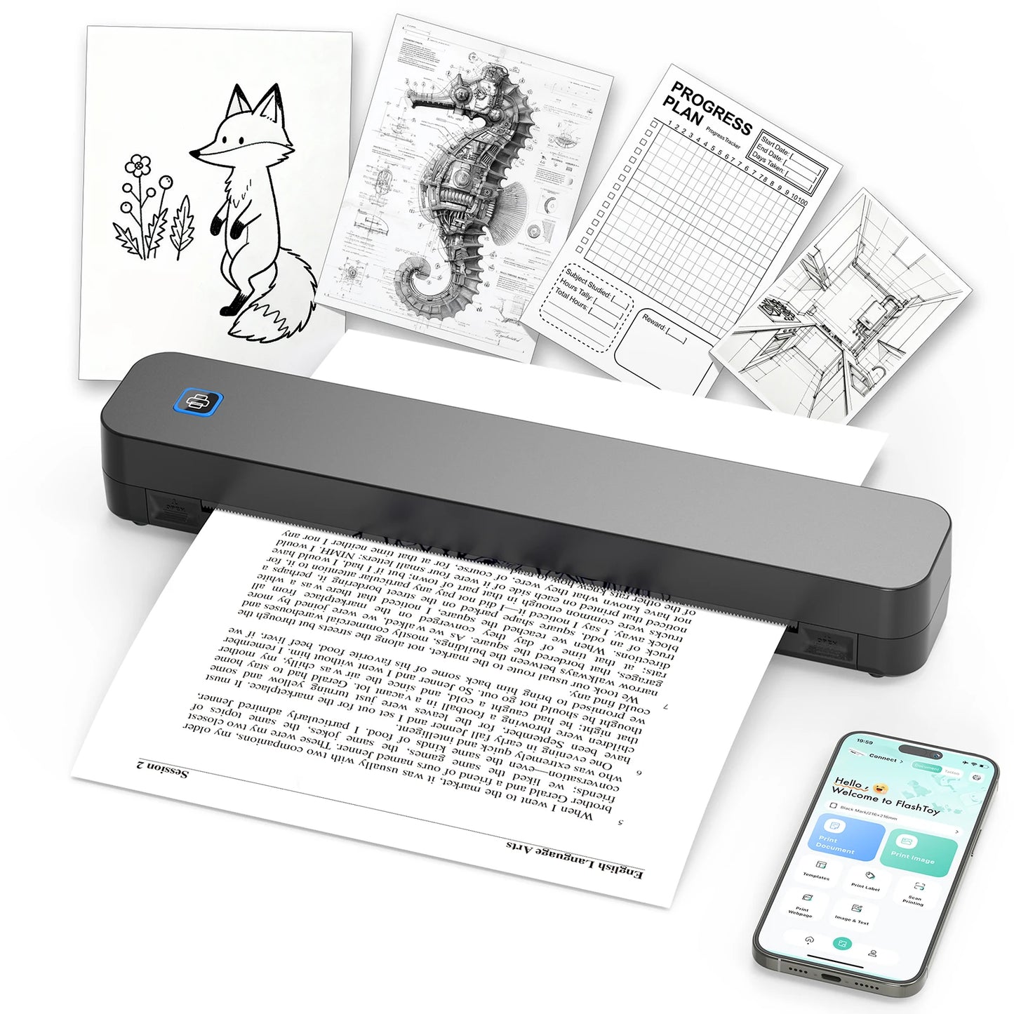 Mini Portable A4 Thermal Printer Desktop Inkless Photo PDF Document Printer for Office Home Travel HD Printing