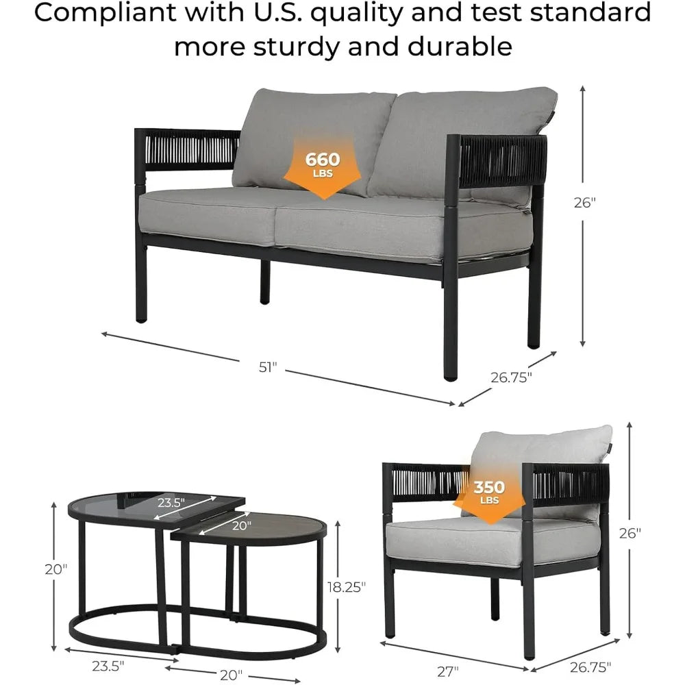 5-Piece Outdoor Wicker Furniture Set with Thick Cushions