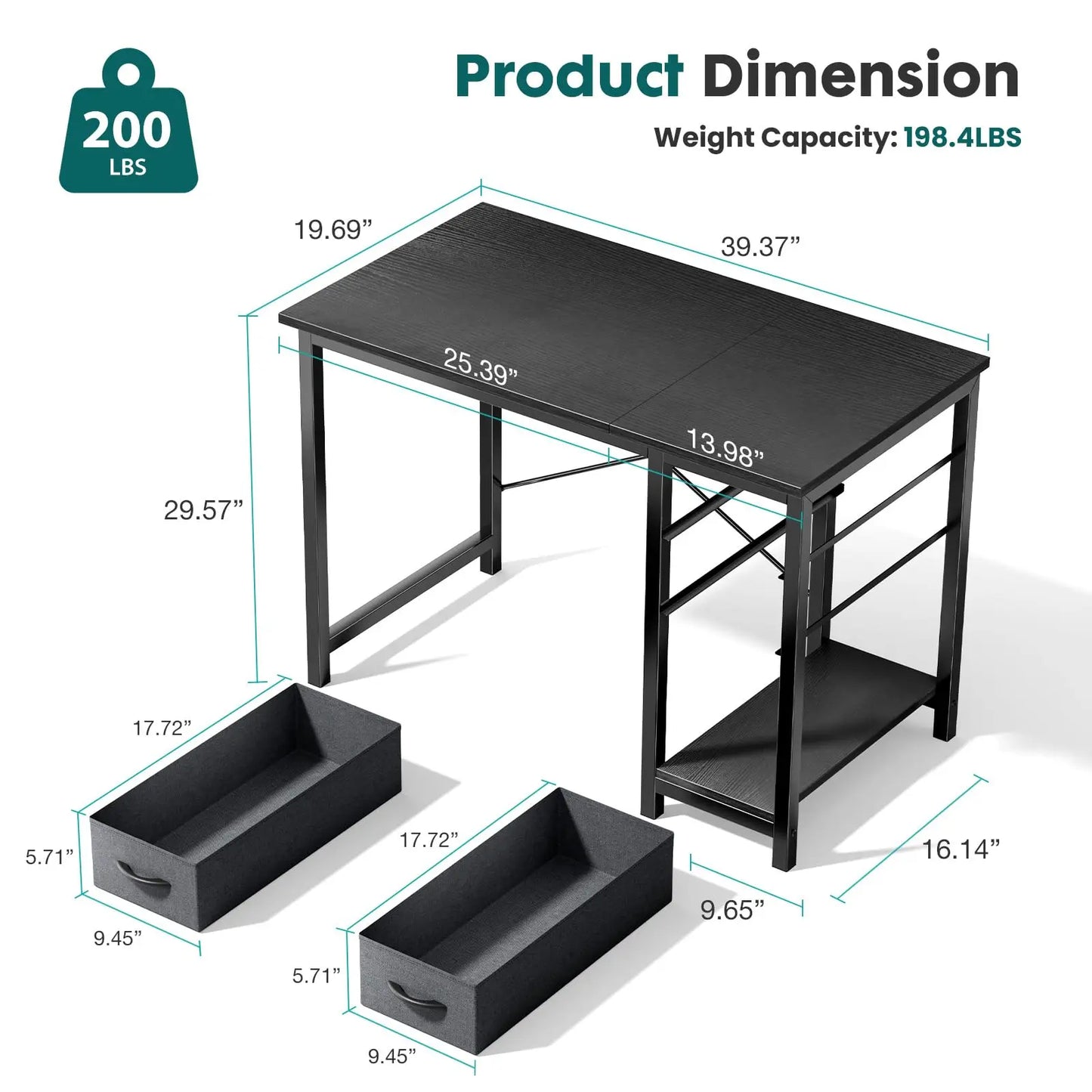 JHK 47In Computer Desk With 2 Adjustable Drawers For Office