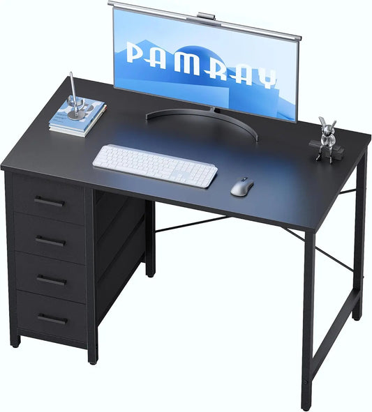 32 Inch Computer Desk with 4 Drawers Small Office Desk for Home Bedroom Study Writing Simple Modern Computer Table Black