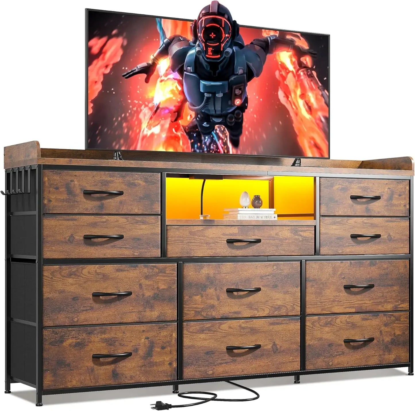 Bedroom Dresser with 11 Drawers LED Lights and Charging Station