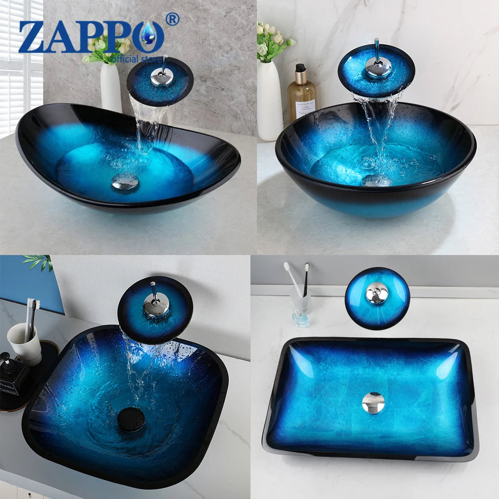 Durable Tempered Glass Vessel Sink With Waterfall Faucet