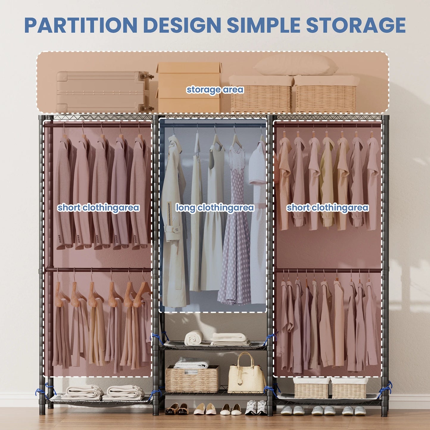Heavy Duty Freestanding Clothes Rack Organizer For Wardrobe