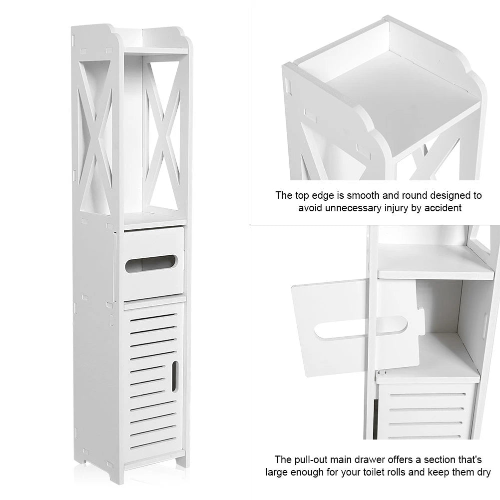 Bathroom Storage Cupboard 80x15.5x15CM Bathroom Toilet Furniture Cabinet White Wood Cupboard Shelf Tissue Storage Rack