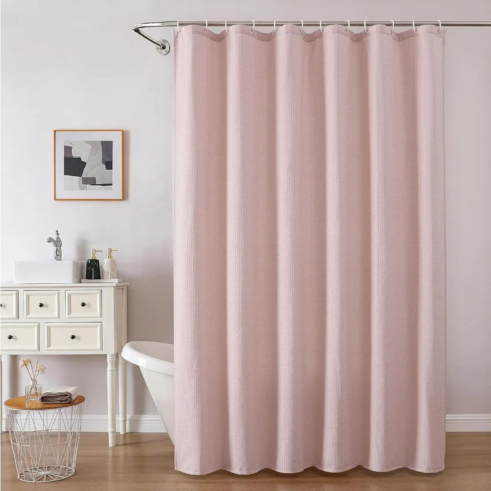 Blush Pink Shower Curtain Set UltraDurable WaffleTextured LuxuryBathroomGrade Premium