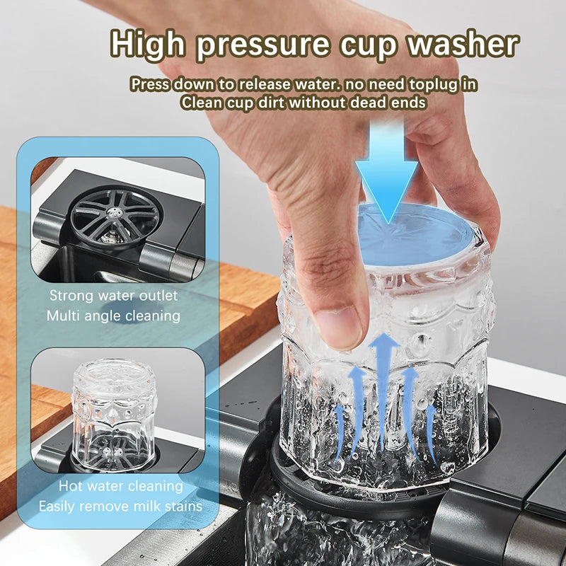 Stainless Steel Kitchen Faucet Set With Rainfall Spout Brushed Finish
