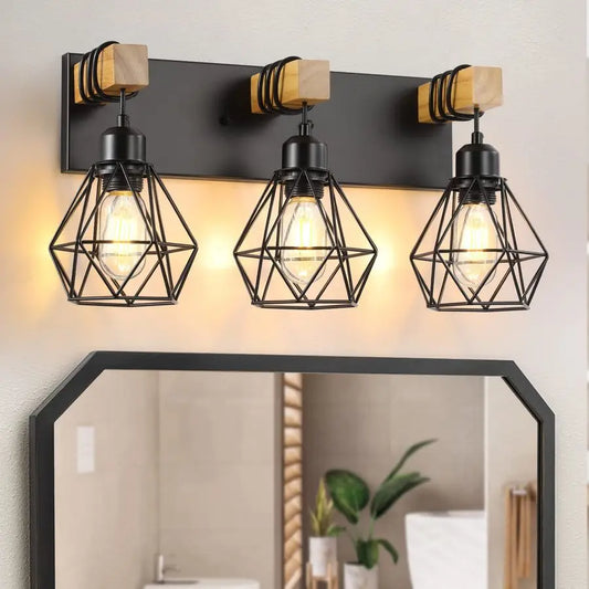 Farmhouse Bathroom Vanity Light Fixtures, Wood Bathroom Light Fixtures Over Mirror, Rustic Sconces Wall Lighting with Elegant Me