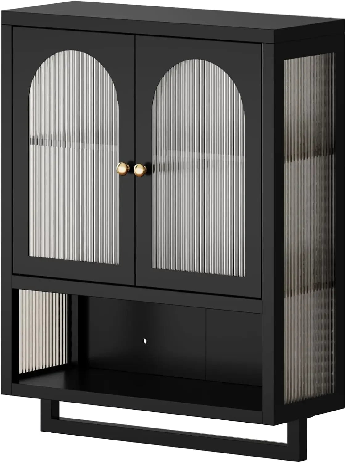 Bathroom Wall Mount Cabinet with Glass Doors and Storage Drawers