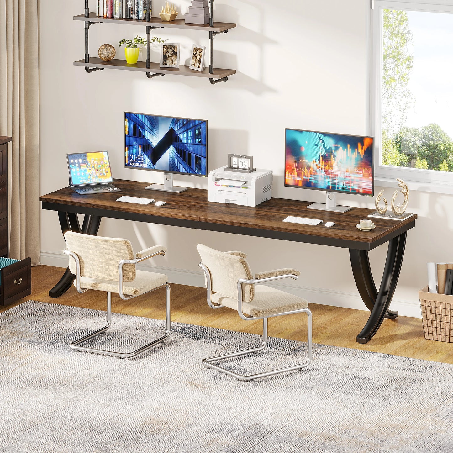 Extra Long Two Person Double Computer Desk for Home Office