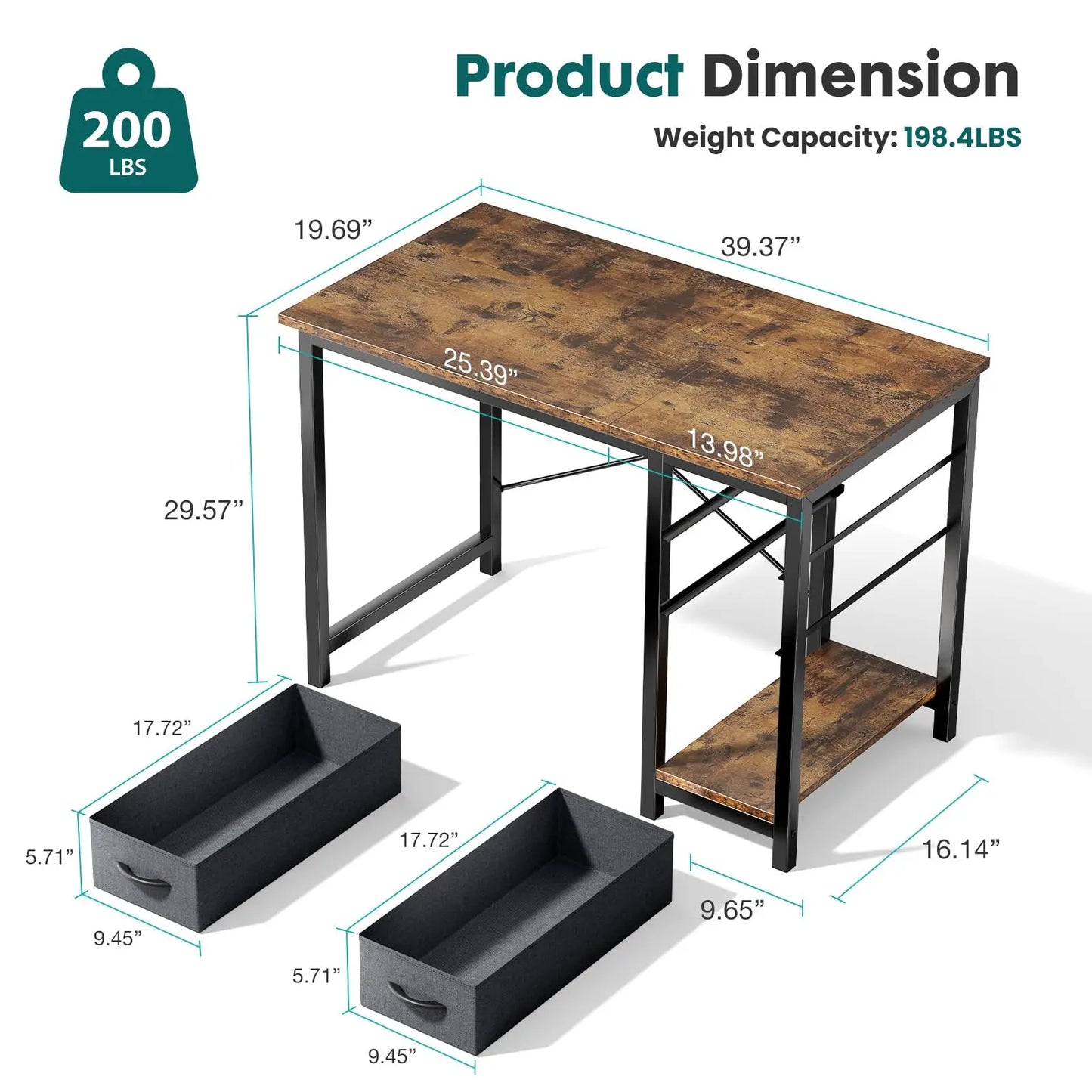 JHK 47In Computer Desk With 2 Adjustable Drawers For Office