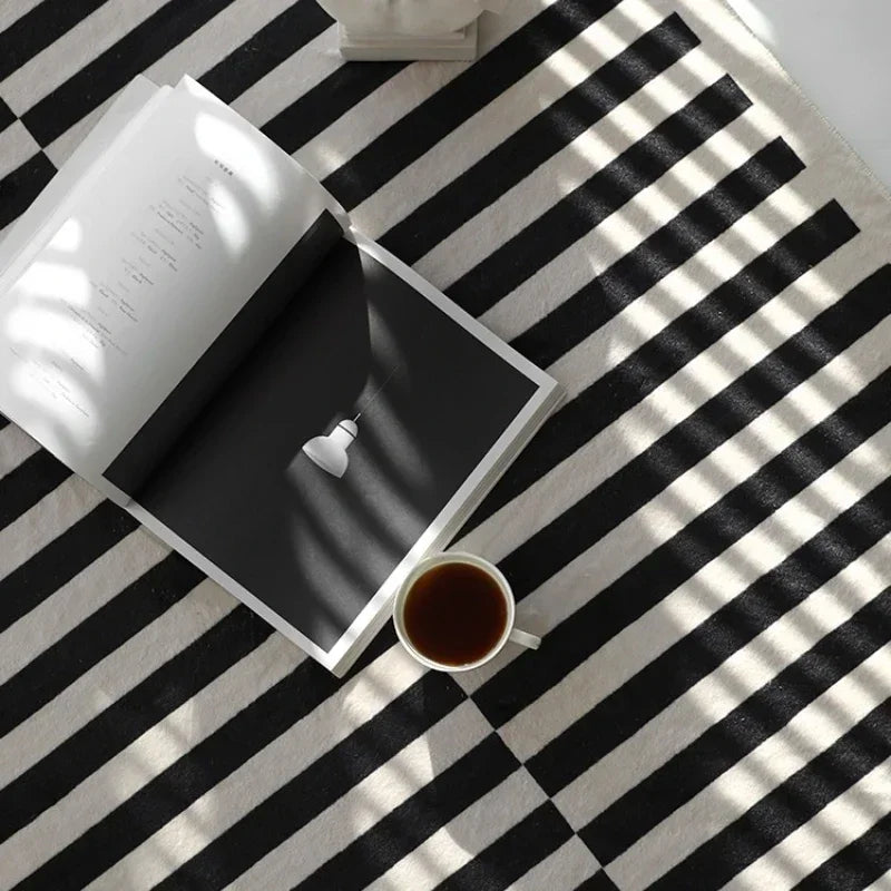 Retro Striped Living Room Rug Premium Thickened Soft Carpet